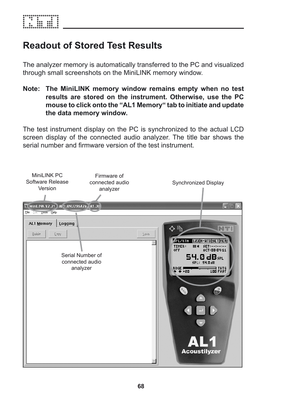 Readout of stored test results | NTi Audio Acoustilyzer AL1 User Manual | Page 68 / 96