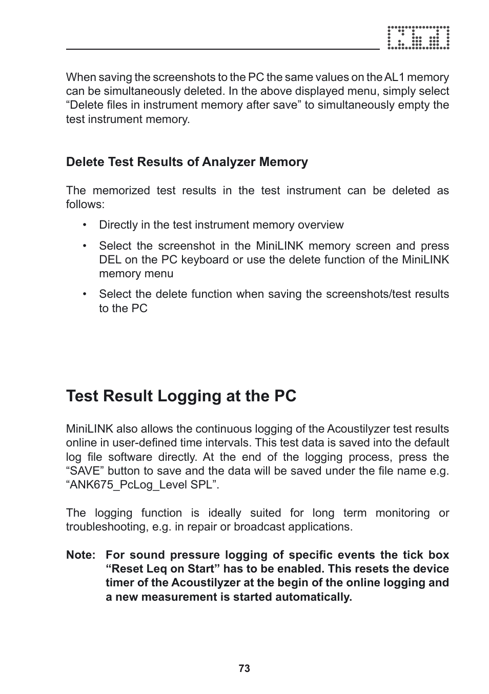 Test result logging at the pc | NTi Audio Acoustilyzer AL1 User Manual | Page 73 / 96