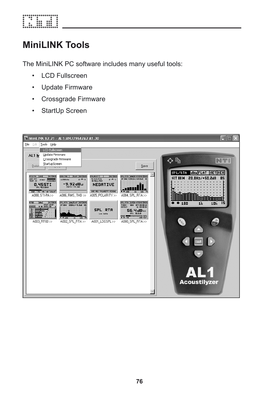Minilink tools | NTi Audio Acoustilyzer AL1 User Manual | Page 76 / 96