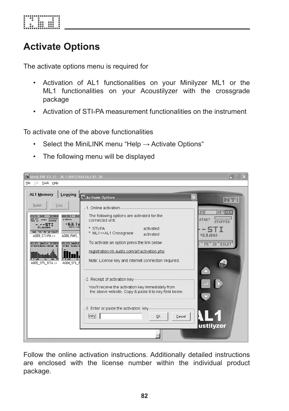 Activate options | NTi Audio Acoustilyzer AL1 User Manual | Page 82 / 96