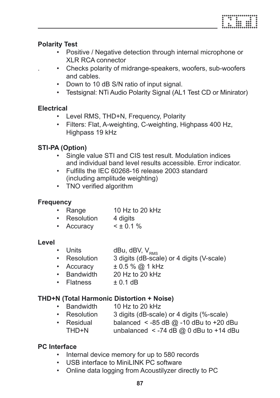 NTi Audio Acoustilyzer AL1 User Manual | Page 87 / 96