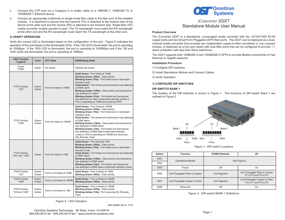 Omnitron Systems Technology iConverter 2GXT Standalone User Manual | 2 pages