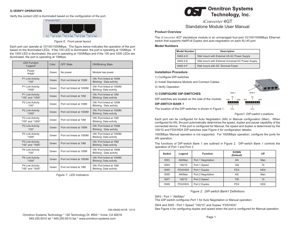 Omnitron Systems Technology iConverter 4GT Standalone Module User Manual | 2 pages