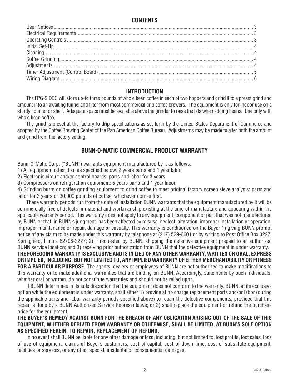 Bunn FPG-2 DBC User Manual | Page 2 / 6