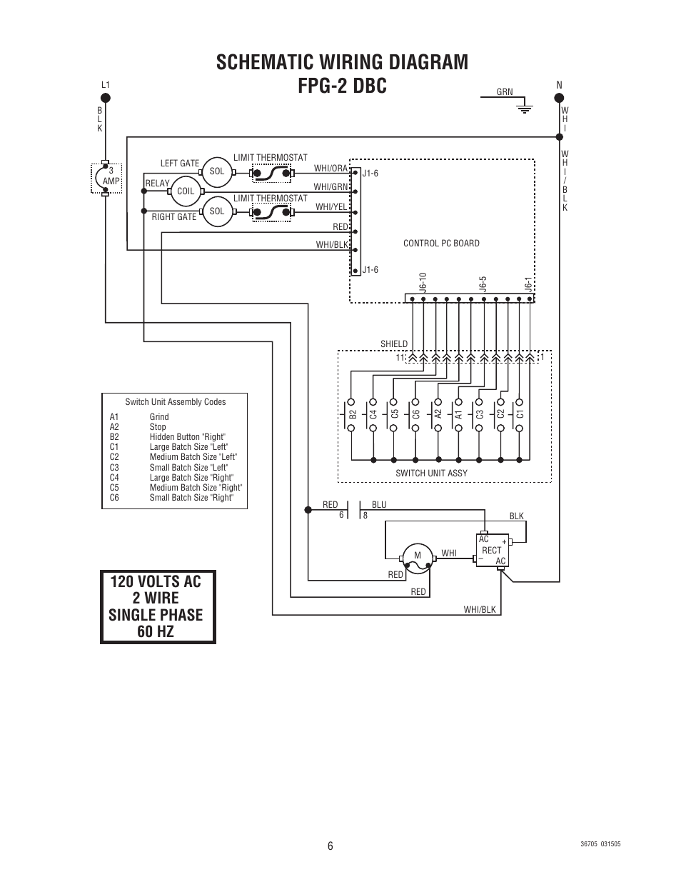 Schematic wiring diagram fpg-2 dbc | Bunn FPG-2 DBC User Manual | Page 6 / 6