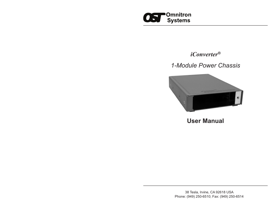 Omnitron Systems Technology iConverter 1-Module Power Chassis User Manual | 4 pages