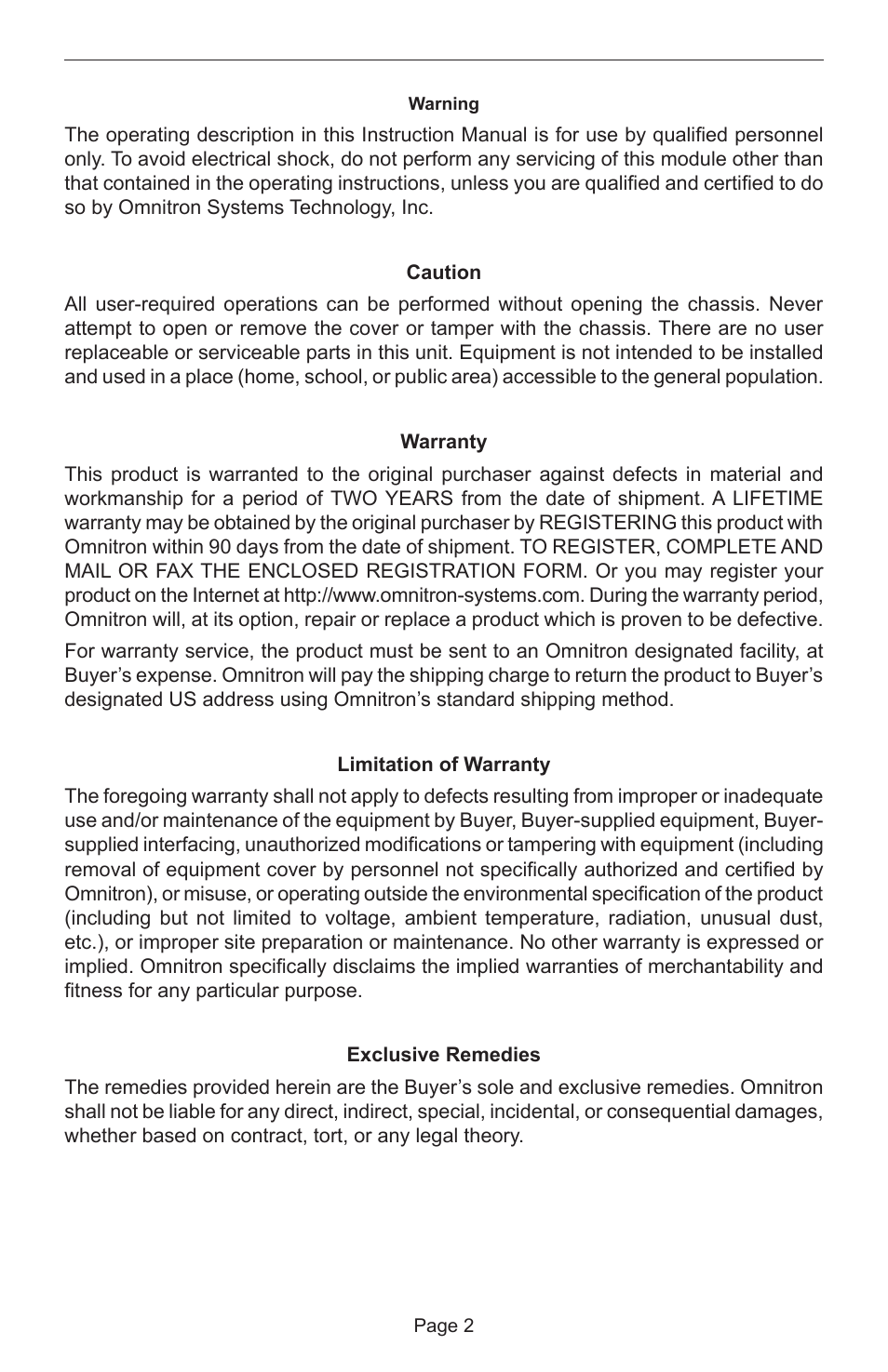 Omnitron Systems Technology iConverter 2-Module Power Chassis User Manual | Page 2 / 12