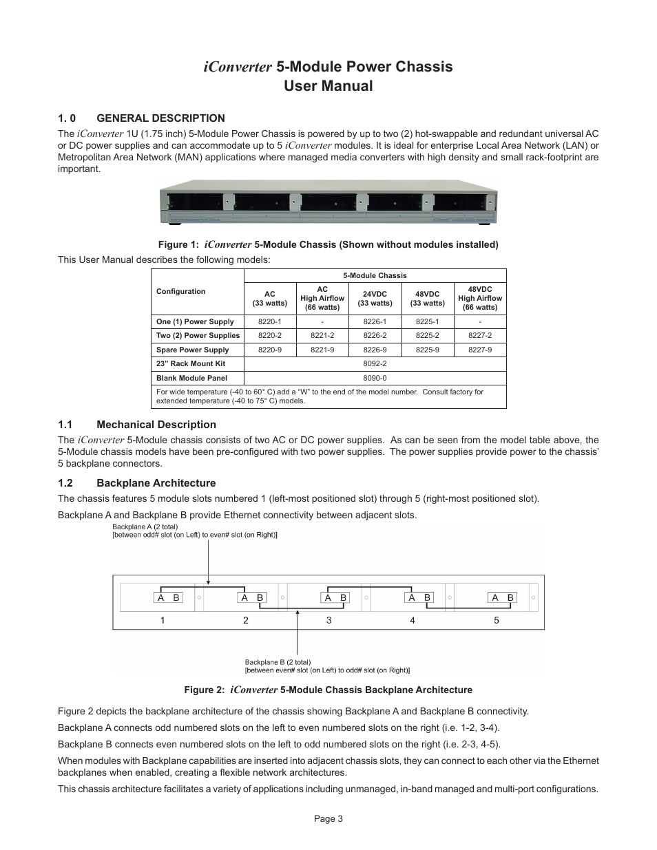 Iconverter, Module power chassis user manual | Omnitron Systems Technology iConverter 5-Module Chassis User Manual | Page 3 / 8