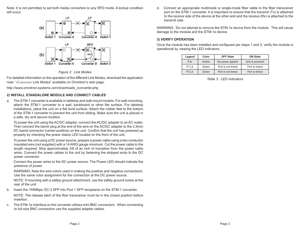 Omnitron Systems Technology iConverter STM 1 Standalone User Manual | Page 2 / 2
