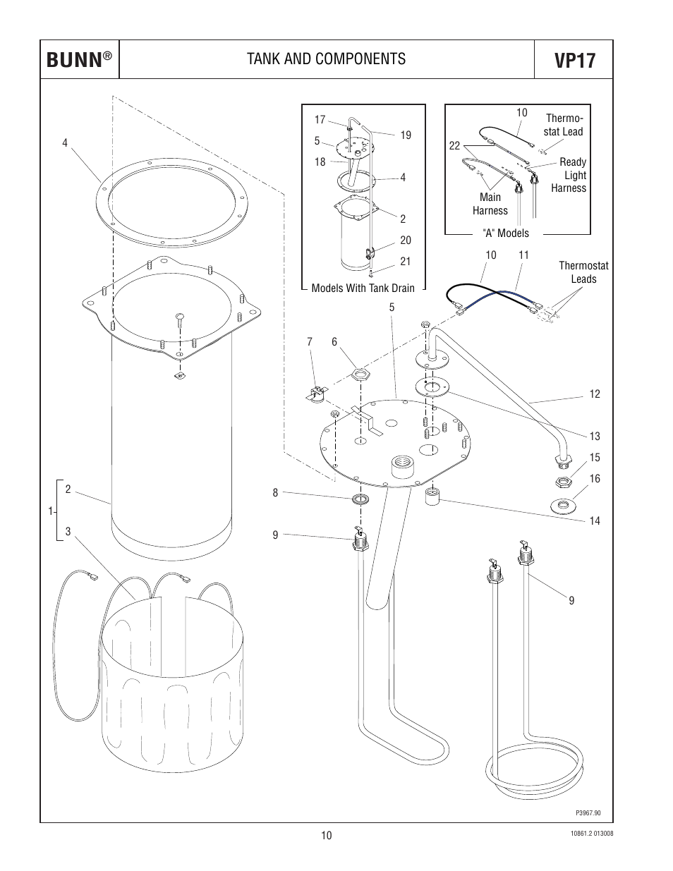 Bunn, Vp17, Tank and components | Bunn VP17 BREWER 10861 User Manual | Page 10 / 20