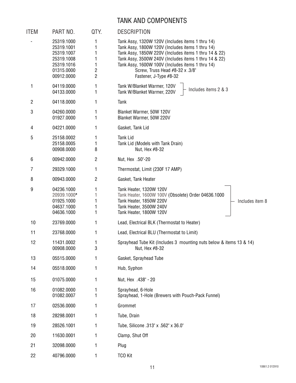 Tank and components | Bunn VP17 BREWER 10861 User Manual | Page 11 / 20