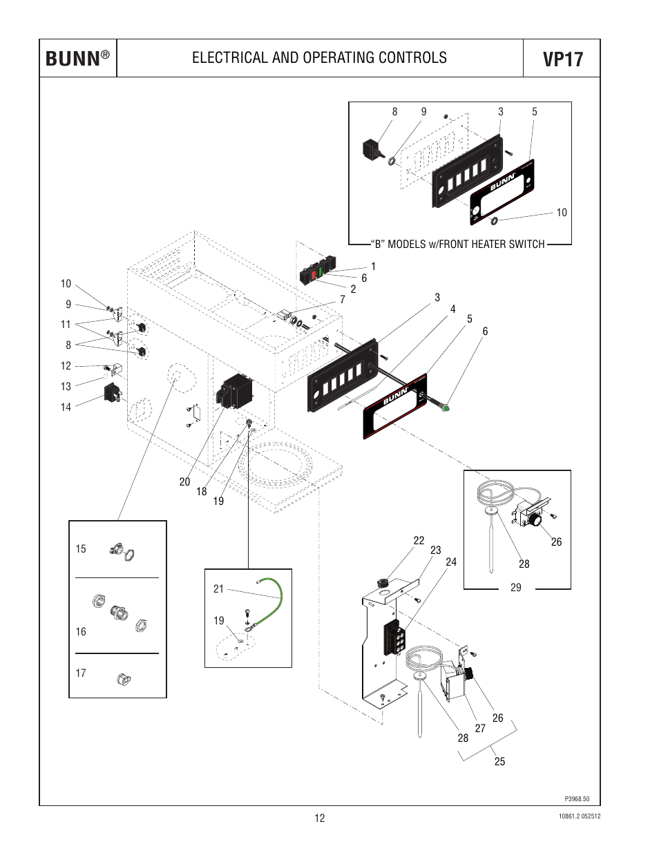 Bunn, Vp17, Electrical and operating controls | Bunn VP17 BREWER 10861 User Manual | Page 12 / 20