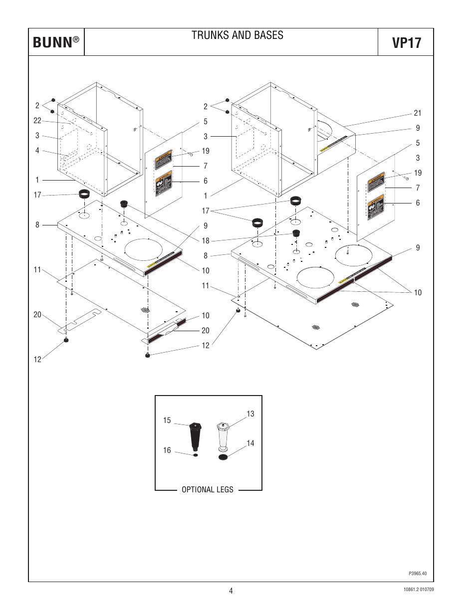 Bunn, Vp17, Trunks and bases | Bunn VP17 BREWER 10861 User Manual | Page 4 / 20