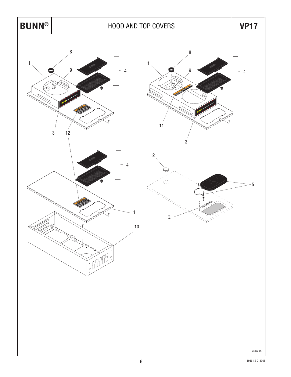 Bunn, Vp17, Hood and top covers | Bunn VP17 BREWER 10861 User Manual | Page 6 / 20