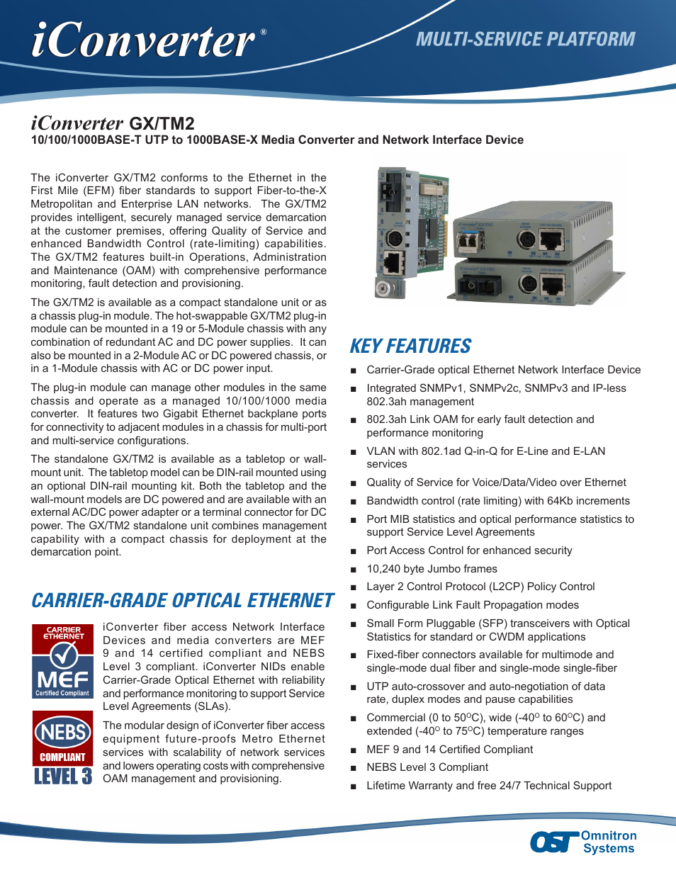 Omnitron Systems Technology iConverter GX/TM2 User Manual | 4 pages