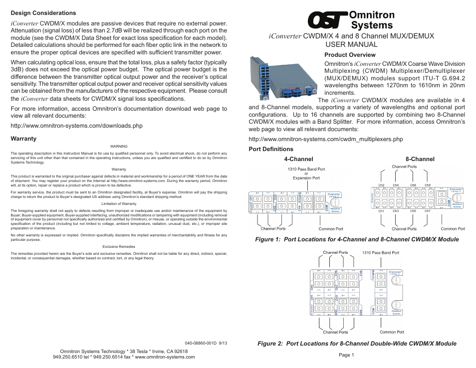 Omnitron Systems Technology iConverter CWDM/X User Manual | 2 pages