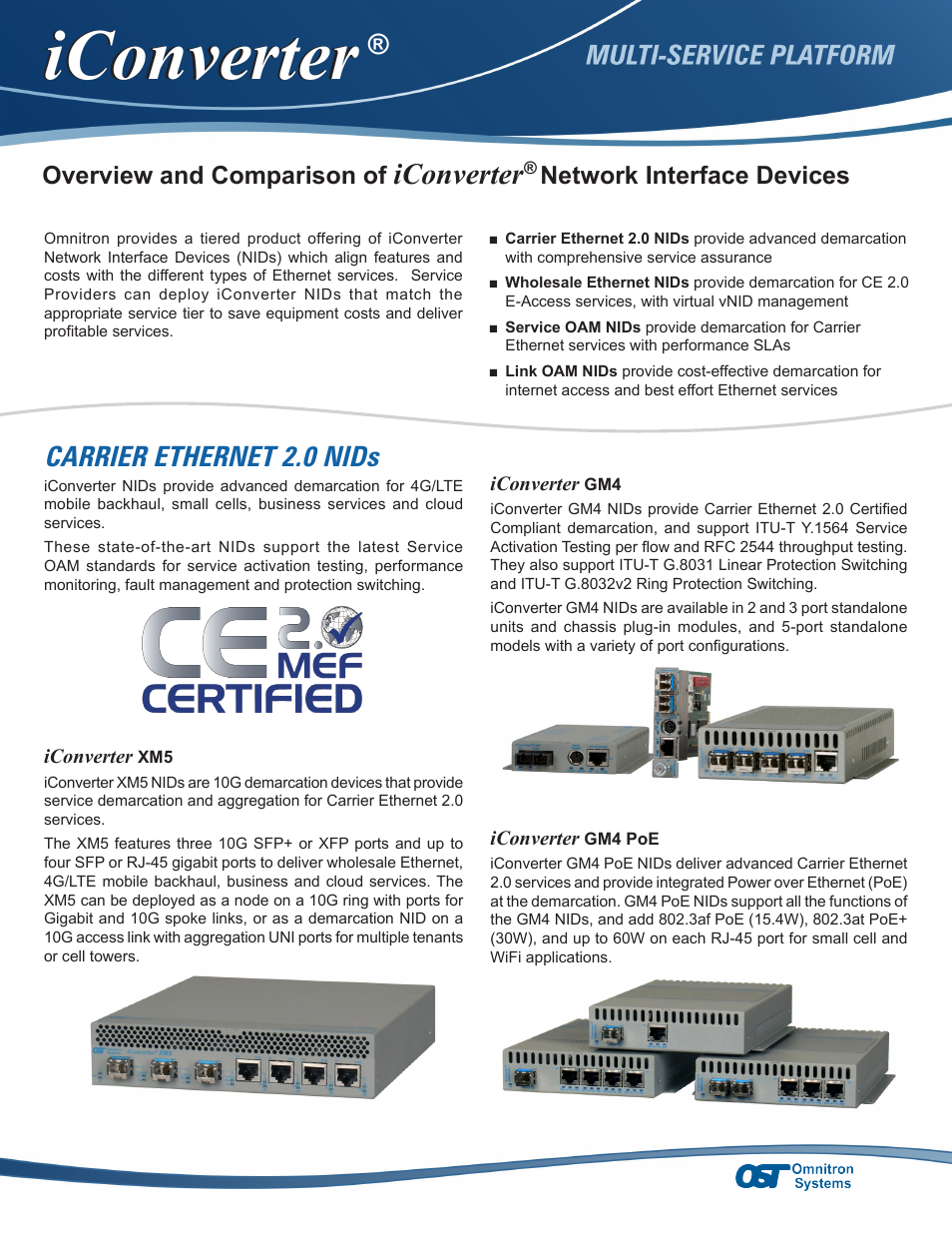 Omnitron Systems Technology iConverter NID Overview User Manual | 4 pages
