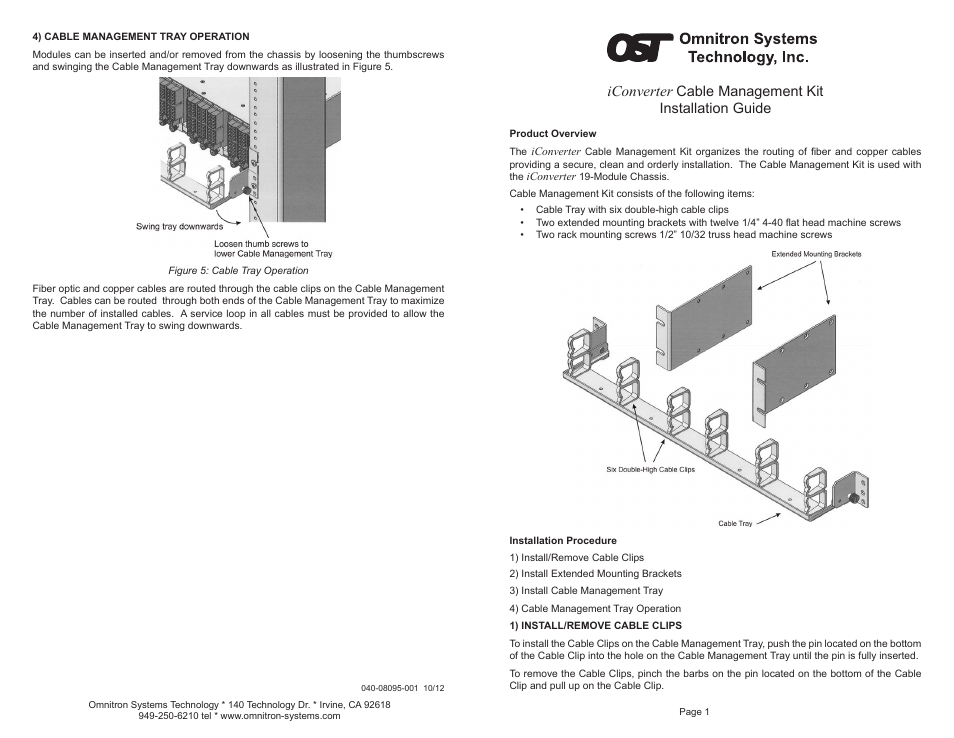 Omnitron Systems Technology Cable Management Kit for 19-Module Chassis User Manual | 2 pages