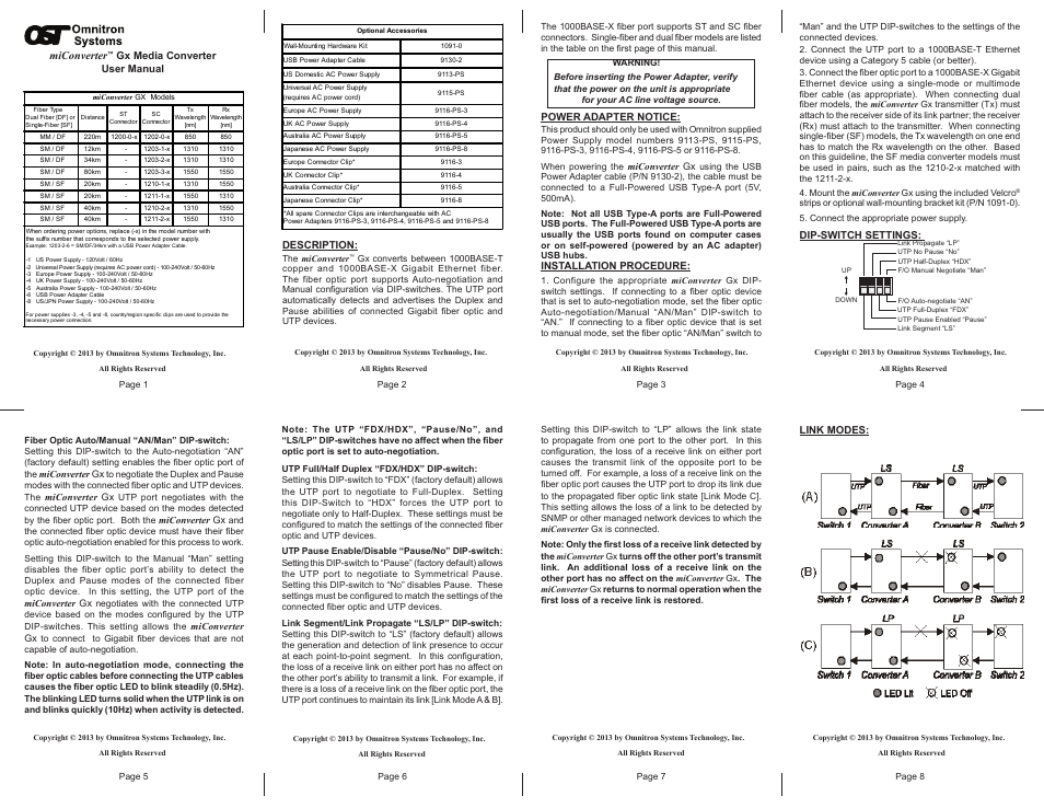 Omnitron Systems Technology miConverter GX User Manual | 2 pages