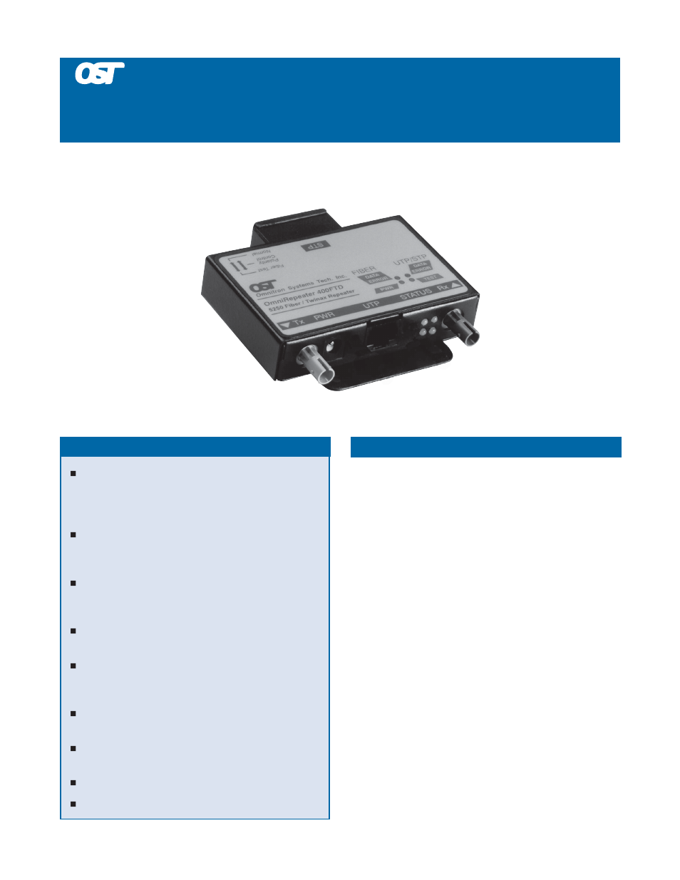 Omnitron Systems Technology OmniRepeater 400FTD User Manual | 2 pages