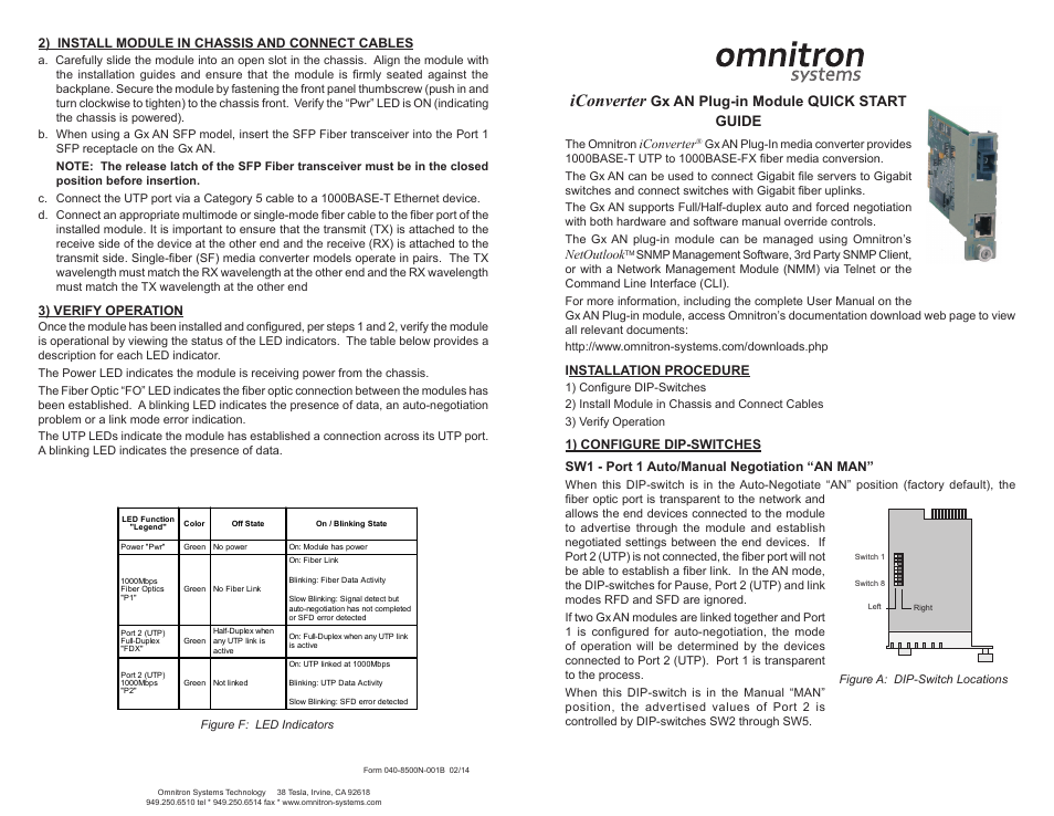 Omnitron Systems Technology iConverter Gx AN Plugin Module User Manual | 2 pages