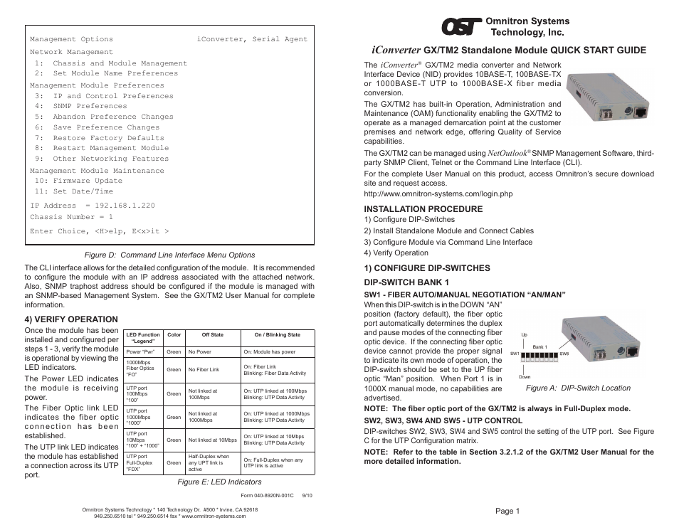 Omnitron Systems Technology iConverter GX/TM2 Standalone Module User Manual | 2 pages