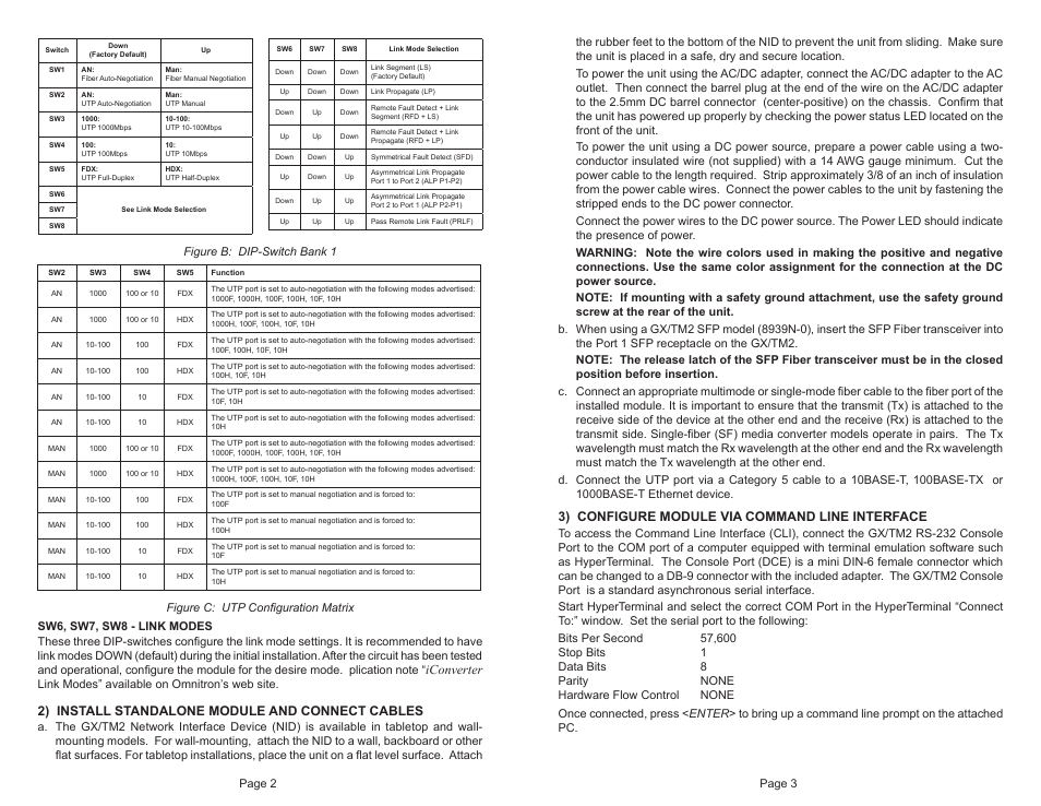 3) configure module via command line interface, Iconverter, 2) install standalone module and connect cables | Omnitron Systems Technology iConverter GX/TM2 Standalone Module User Manual | Page 2 / 2