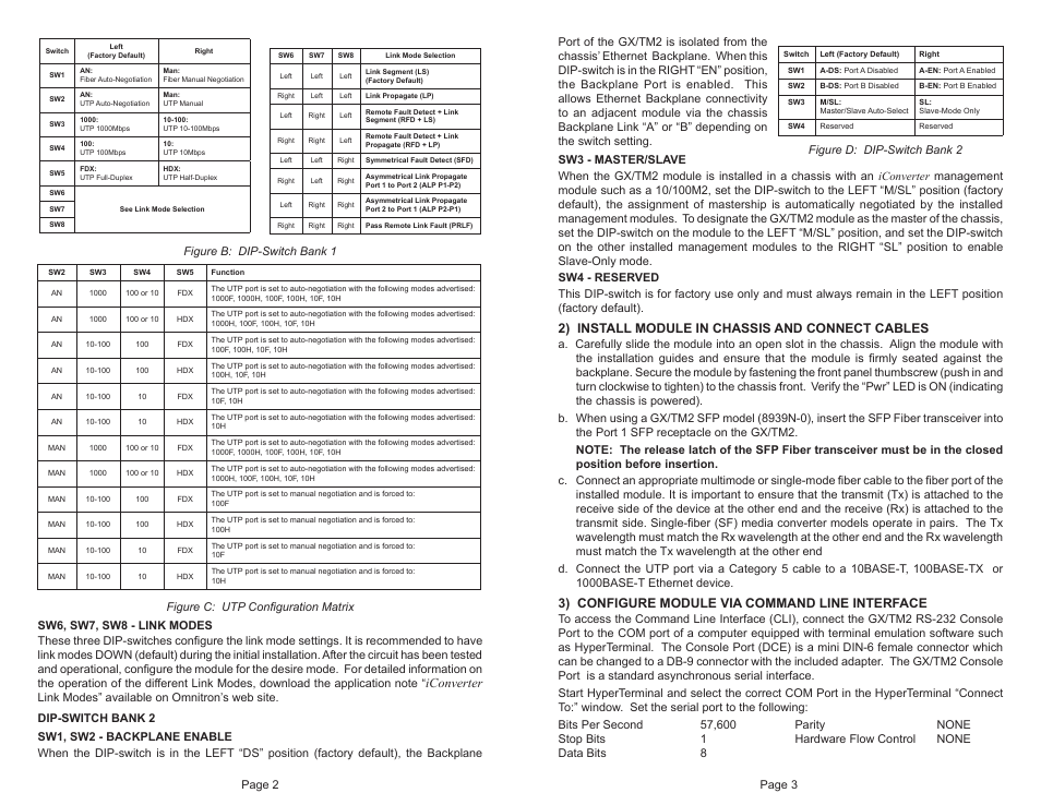 2) install module in chassis and connect cables, 3) configure module via command line interface, Iconverter | Omnitron Systems Technology iConverter GX/TM2 Plugin Module User Manual | Page 2 / 2