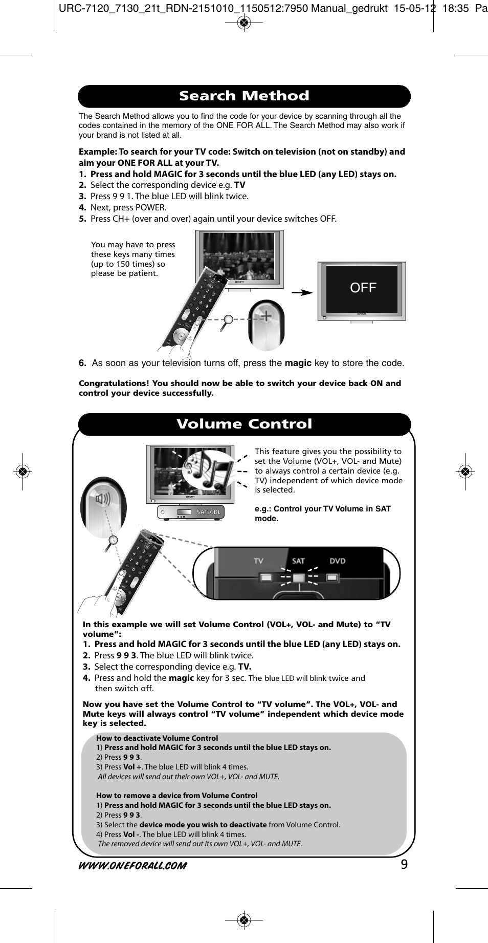 9off, Search method volume control | One for All URC-7130 Essence 3 User Manual | Page 10 / 193