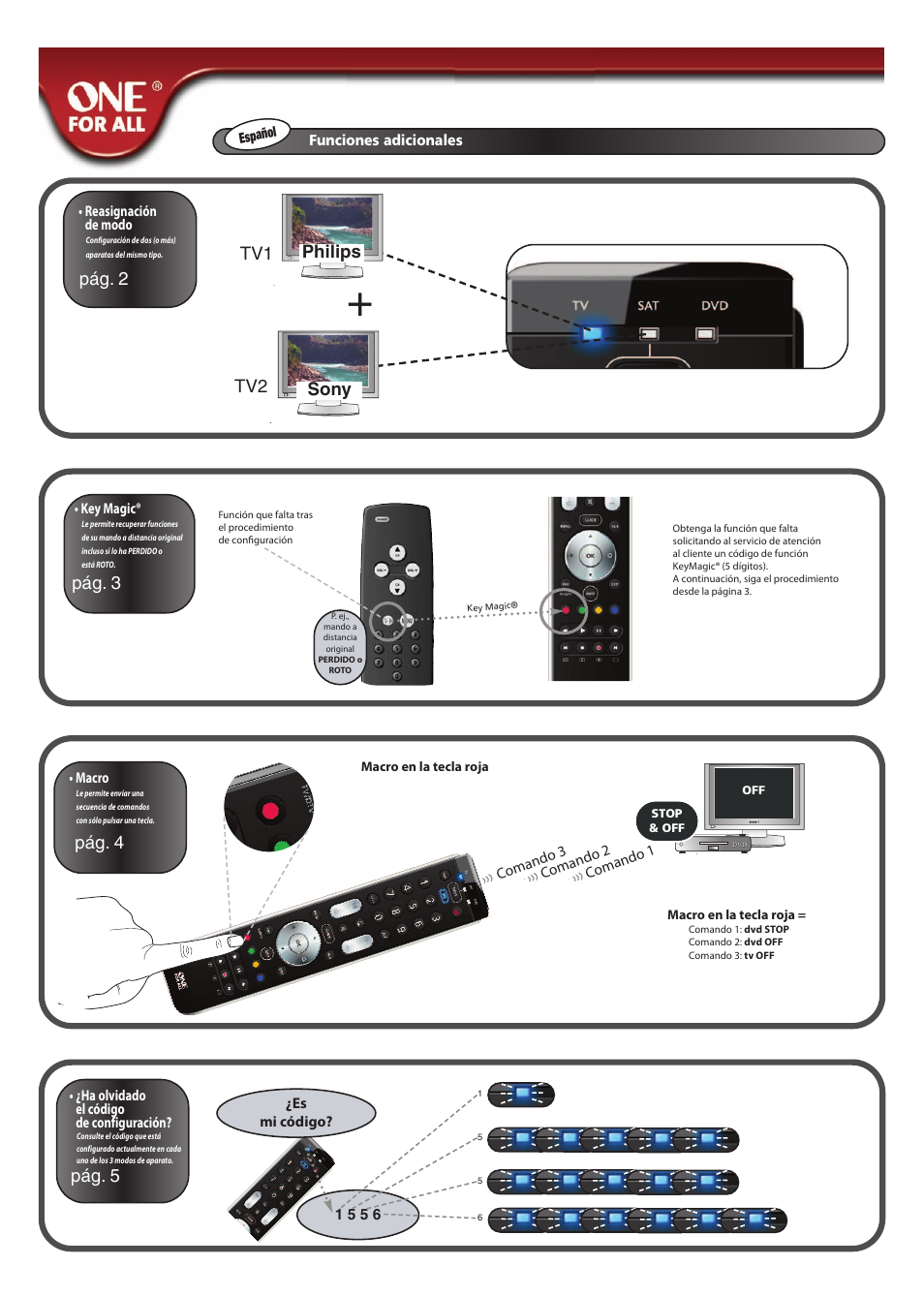 Pág. 2, Philips sony tv1 tv2, Pág. 3 pág. 4 pбg. 5 | One for All URC-7130 Essence 3 User Manual | Page 109 / 193