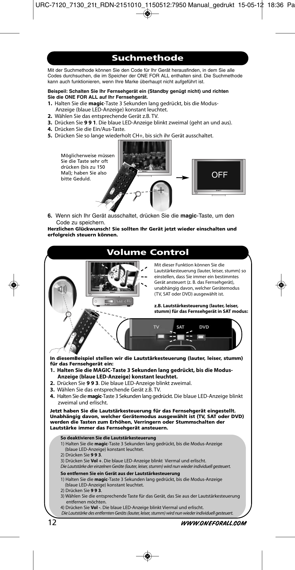 Suchmethode volume control | One for All URC-7130 Essence 3 User Manual | Page 13 / 193