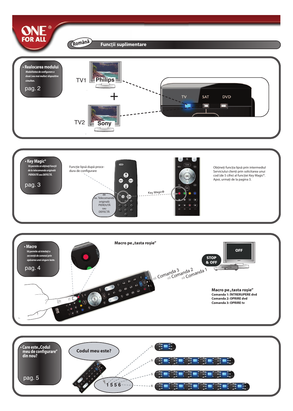 Român ă, Pag. 2, Philips sony tv1 tv2 | Pag. 3 pag. 4 pag. 5 | One for All URC-7130 Essence 3 User Manual | Page 184 / 193