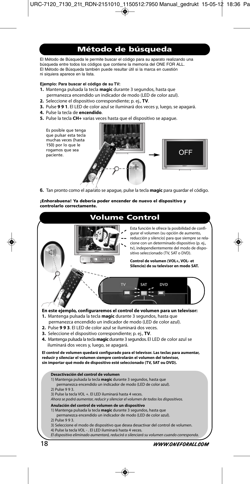 Método de búsqueda volume control | One for All URC-7130 Essence 3 User Manual | Page 19 / 193