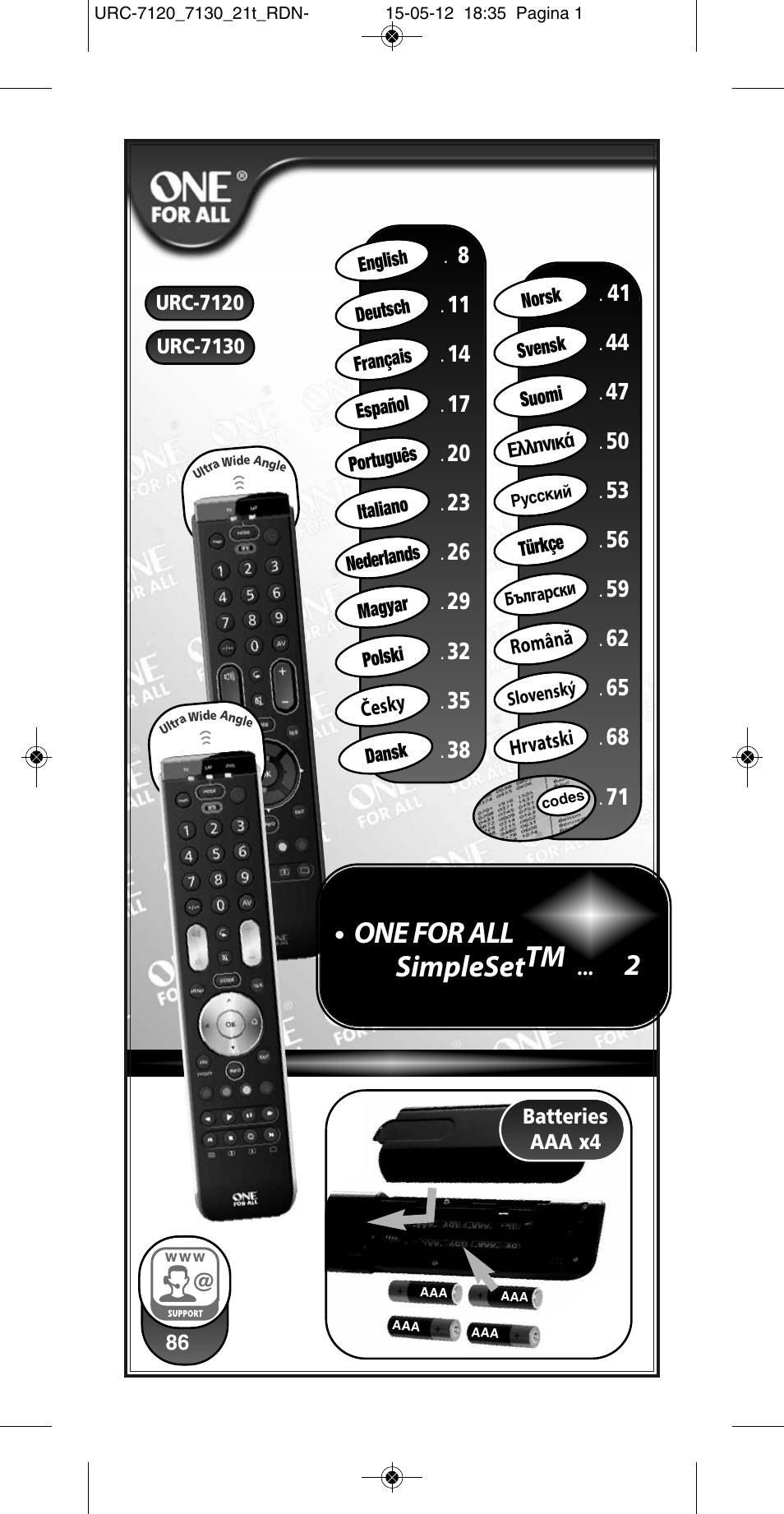 One for all simplesettm | One for All URC-7130 Essence 3 User Manual | Page 2 / 193