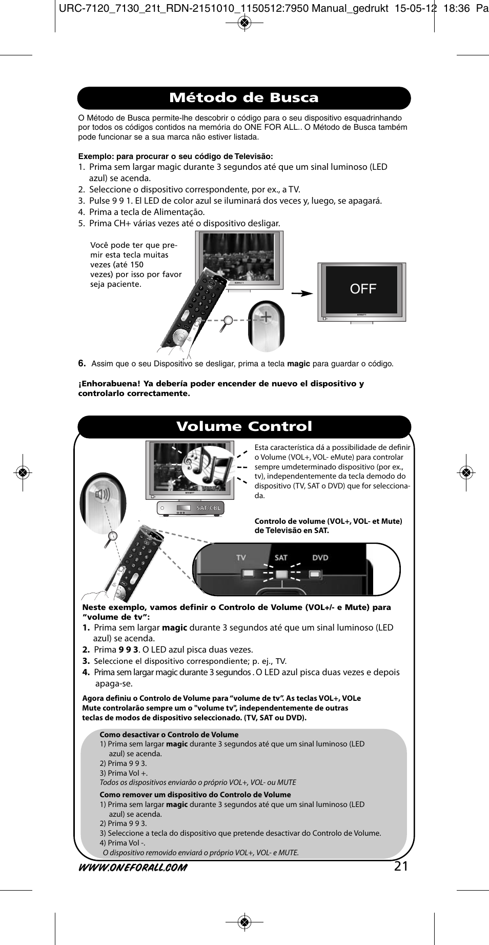 Método de busca volume control | One for All URC-7130 Essence 3 User Manual | Page 22 / 193