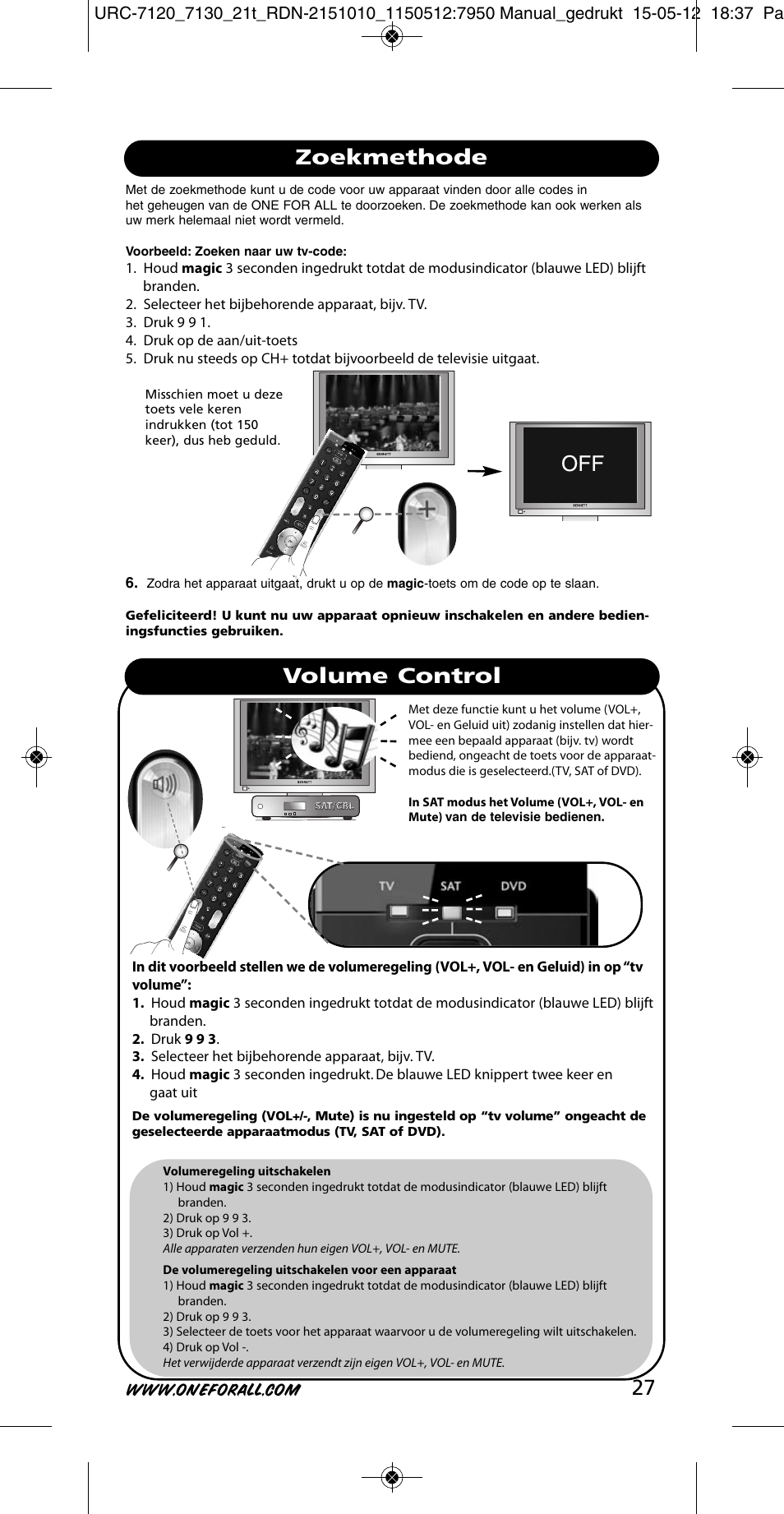 Zoekmethode volume control | One for All URC-7130 Essence 3 User Manual | Page 28 / 193