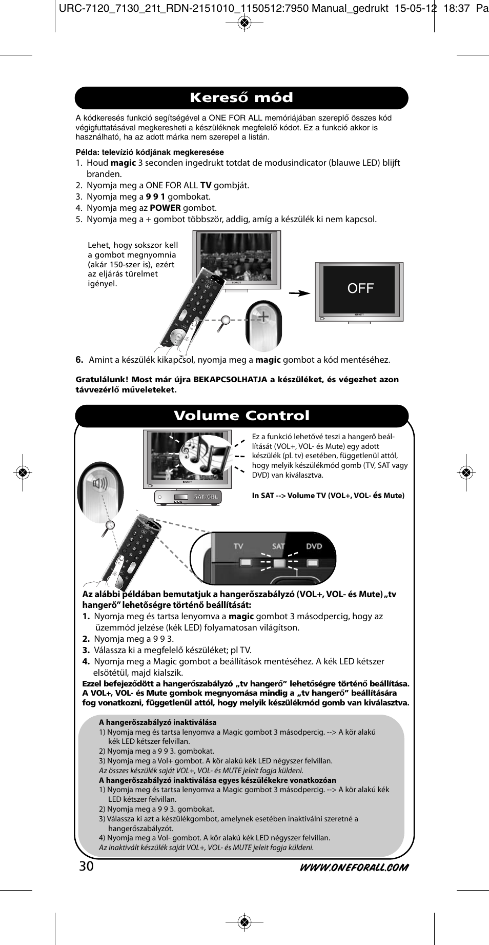 Kereső mód volume control | One for All URC-7130 Essence 3 User Manual | Page 31 / 193