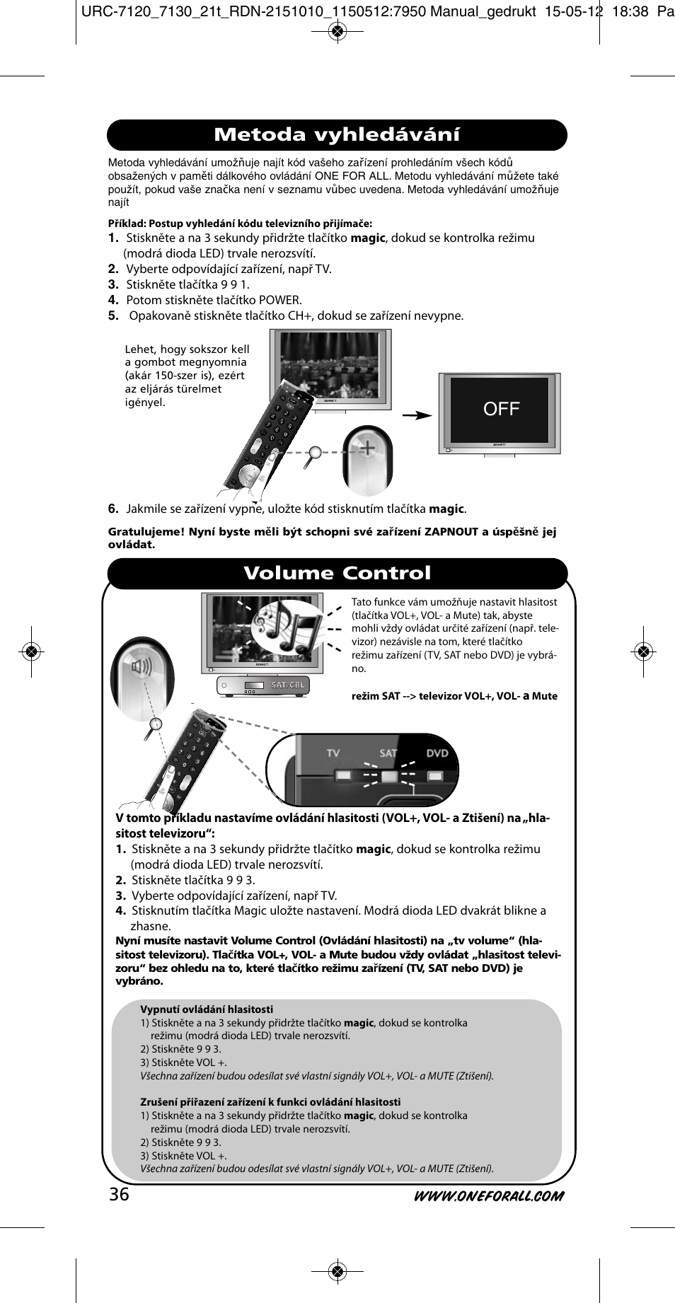 Metoda vyhledávání volume control | One for All URC-7130 Essence 3 User Manual | Page 37 / 193