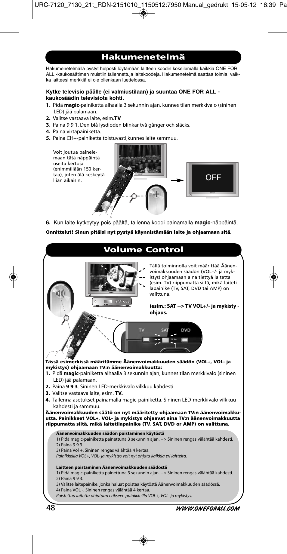 Hakumenetelmä volume control | One for All URC-7130 Essence 3 User Manual | Page 49 / 193