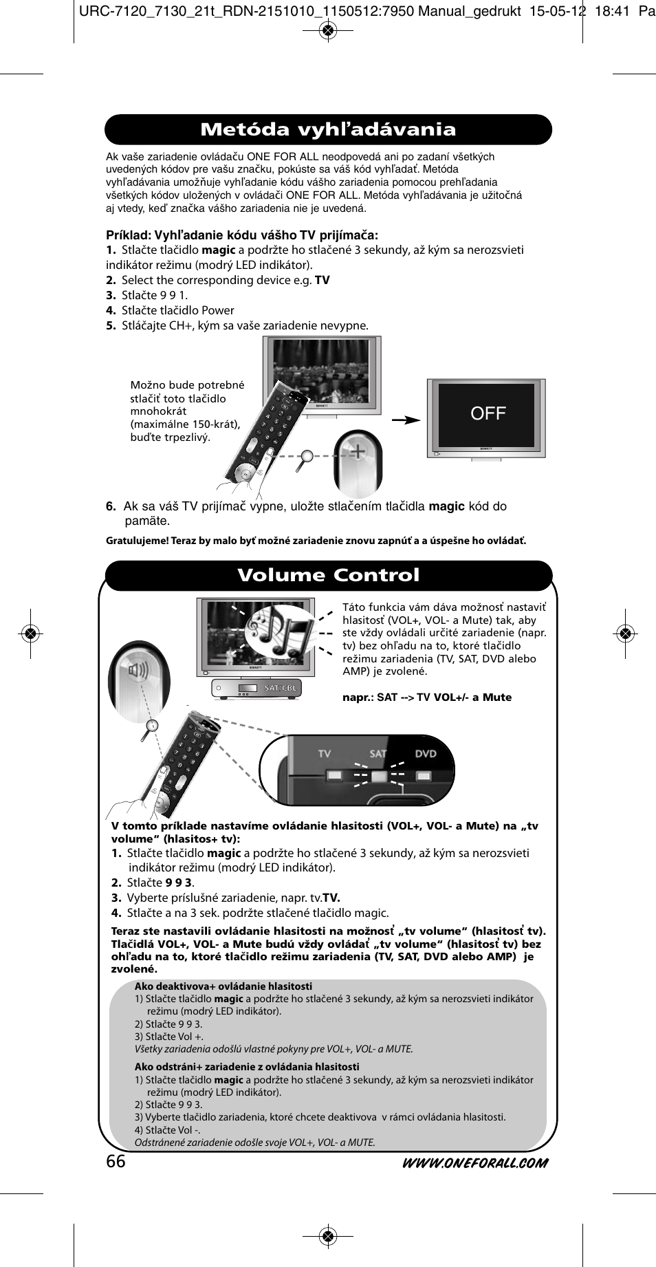 Metóda vyhľadávania volume control | One for All URC-7130 Essence 3 User Manual | Page 67 / 193