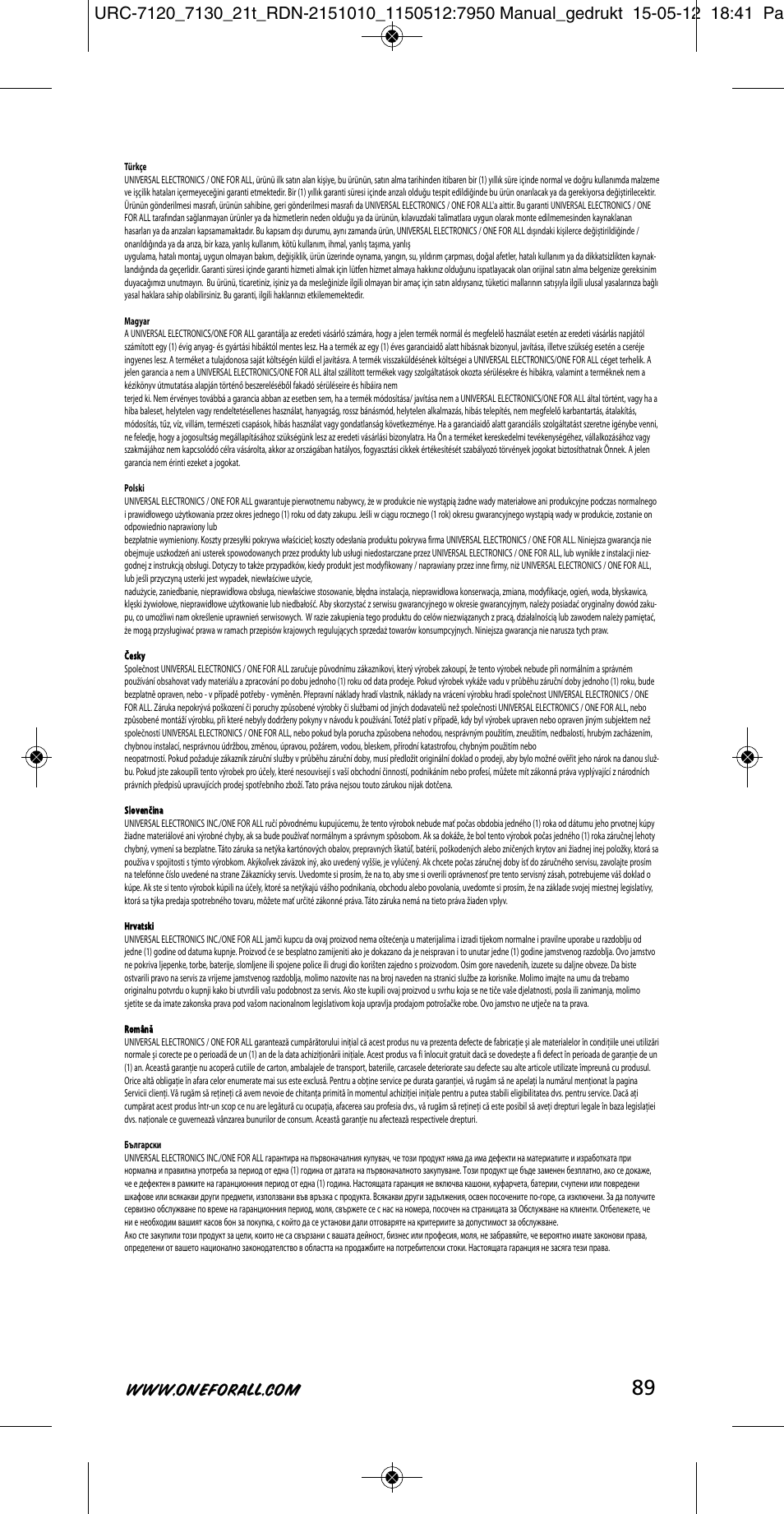 One for All URC-7130 Essence 3 User Manual | Page 90 / 193