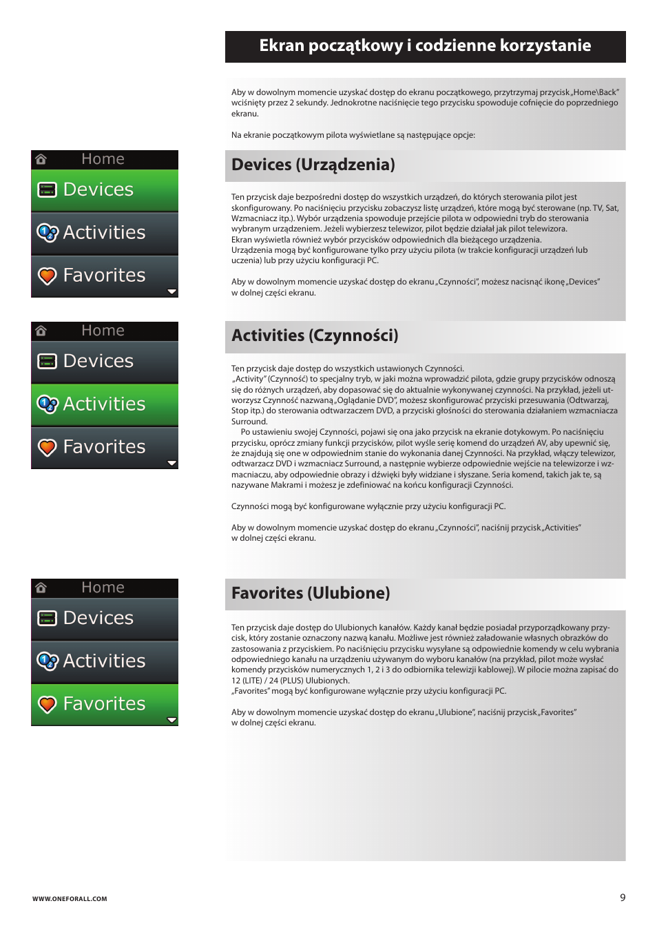 Devices (urządzenia), Activities (czynności) | One for All URC 8620 Xsight Plus User Manual | Page 129 / 290