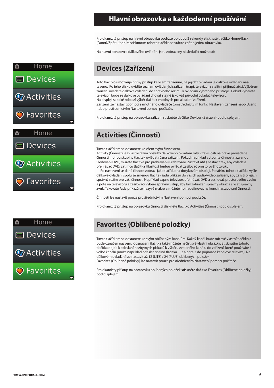 Devices (zařízení), Activities (činnosti) | One for All URC 8620 Xsight Plus User Manual | Page 146 / 290