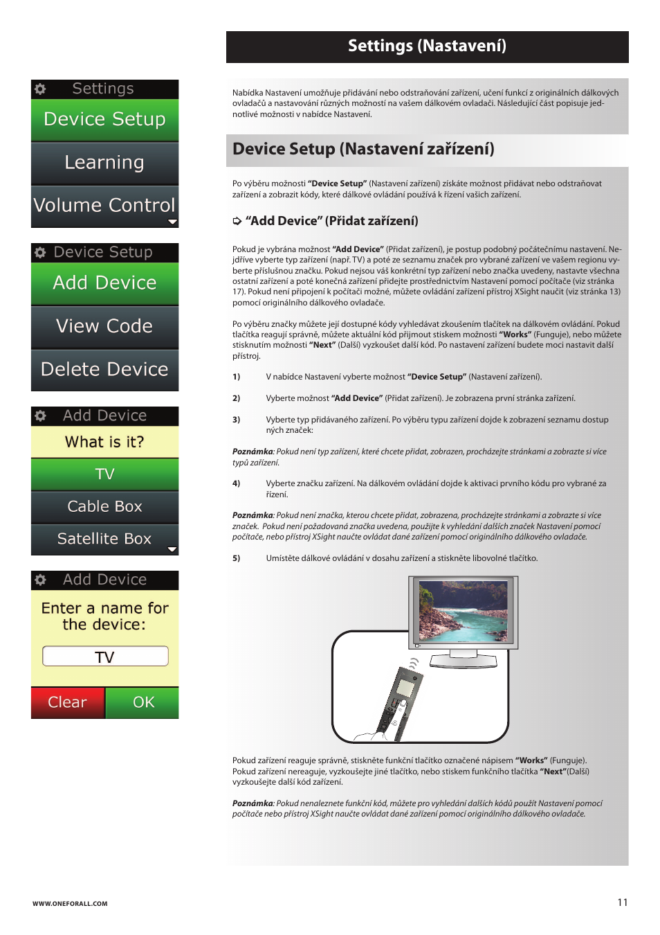 Add device” (přidat zařízení) | One for All URC 8620 Xsight Plus User Manual | Page 148 / 290