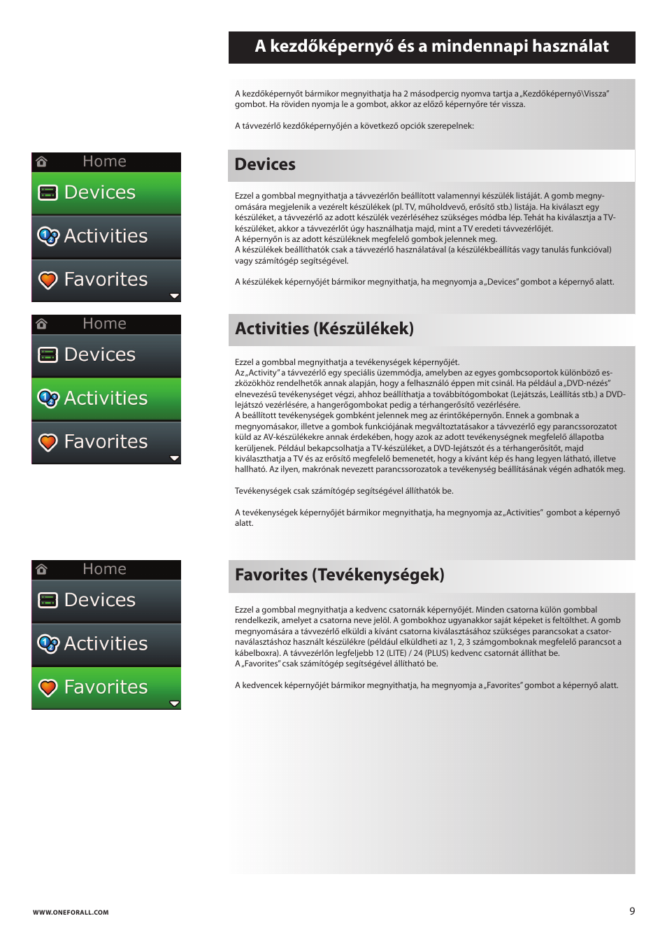 Devices, Activities (készülékek) | One for All URC 8620 Xsight Plus User Manual | Page 163 / 290