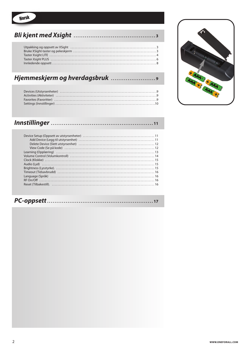 Bli kjent med xsight, Hjemmeskjerm og hverdagsbruk, Innstillinger | Pc-oppsett | One for All URC 8620 Xsight Plus User Manual | Page 190 / 290