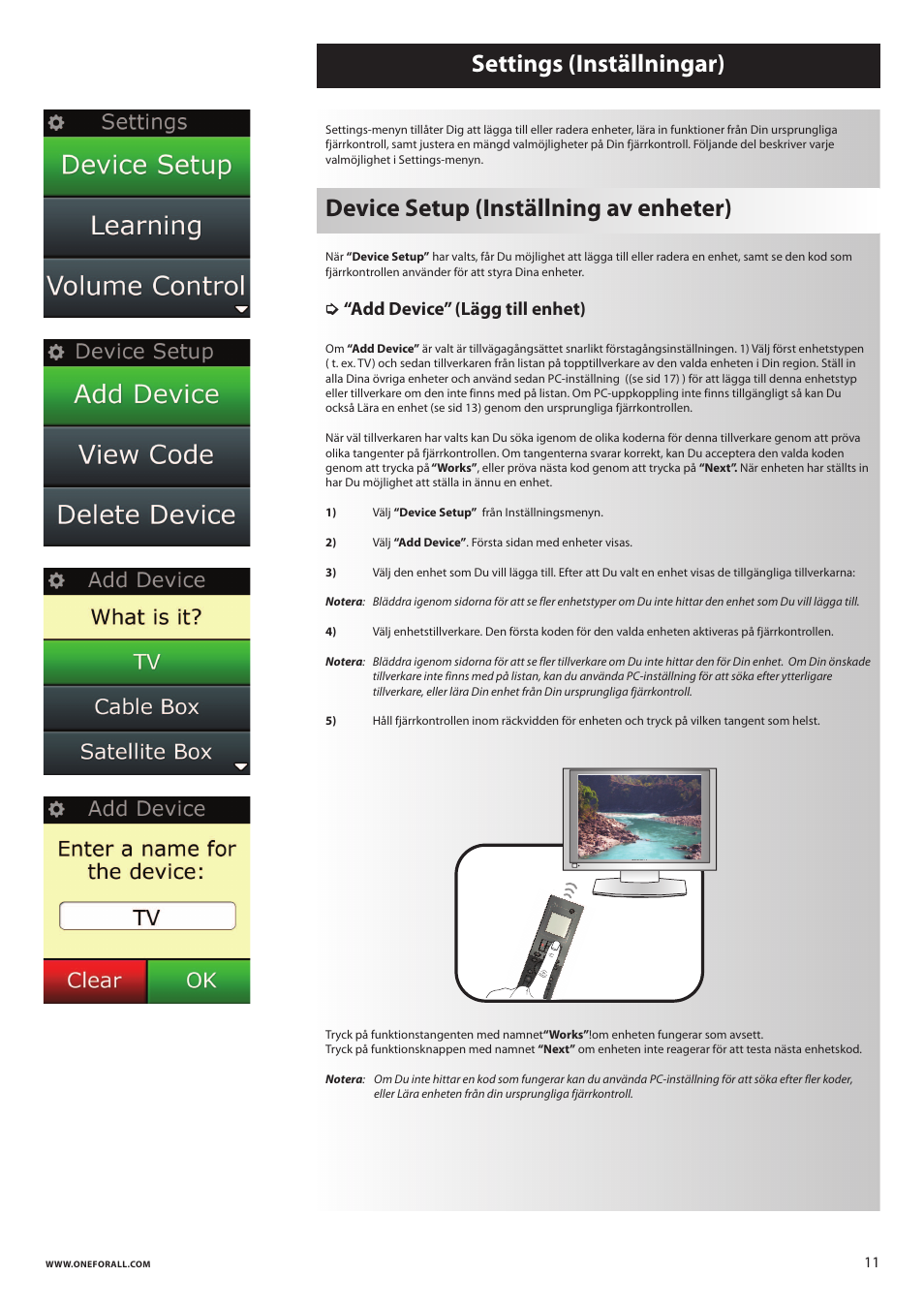 Add device” (lägg till enhet) | One for All URC 8620 Xsight Plus User Manual | Page 216 / 290