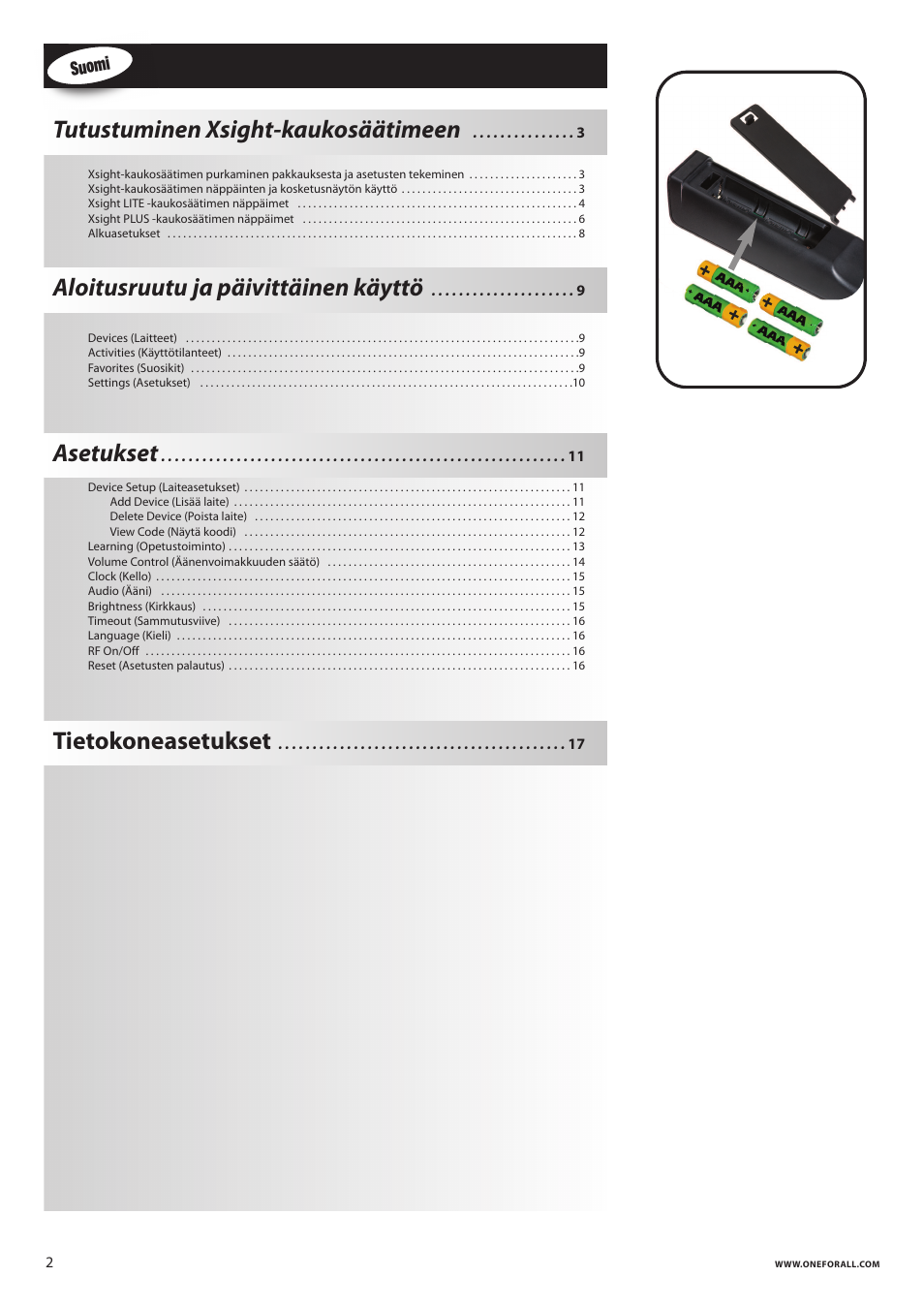 Tutustuminen xsight-kaukosäätimeen, Aloitusruutu ja päivittäinen käyttö, Asetukset | Tietokoneasetukset | One for All URC 8620 Xsight Plus User Manual | Page 224 / 290