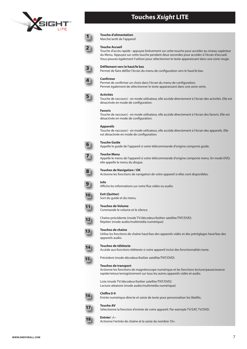 Touches xsight lite | One for All URC 8620 Xsight Plus User Manual | Page 42 / 290