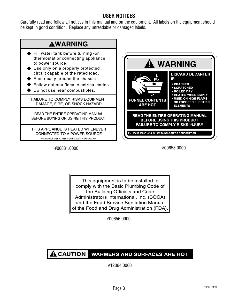 User notices | Bunn CWTF TWIN-APS User Manual | Page 3 / 34